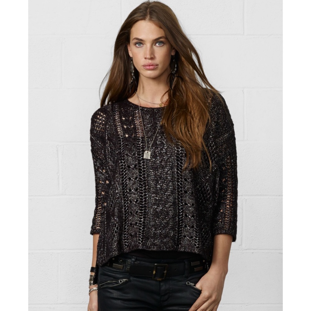 Denim & Supply Ralph Lauren Black Shimmer Open Weave Knit Sweater Size XS
